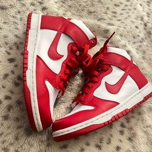 Red and White Nike Dunks 6y